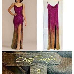 CITY TRIANGLES Floor Length Ombre Stretch Sequin Sheath maxi sequin party size 9